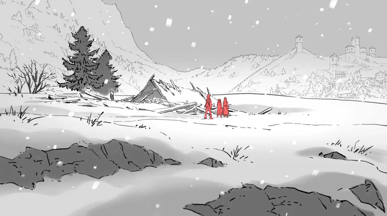 Frieren snow scene sketch