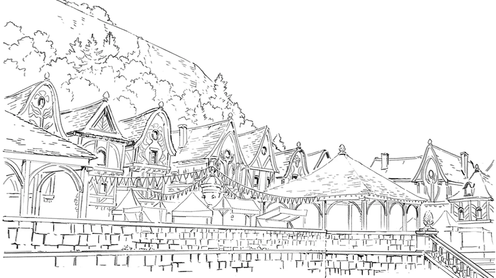 Frieren village scene sketch